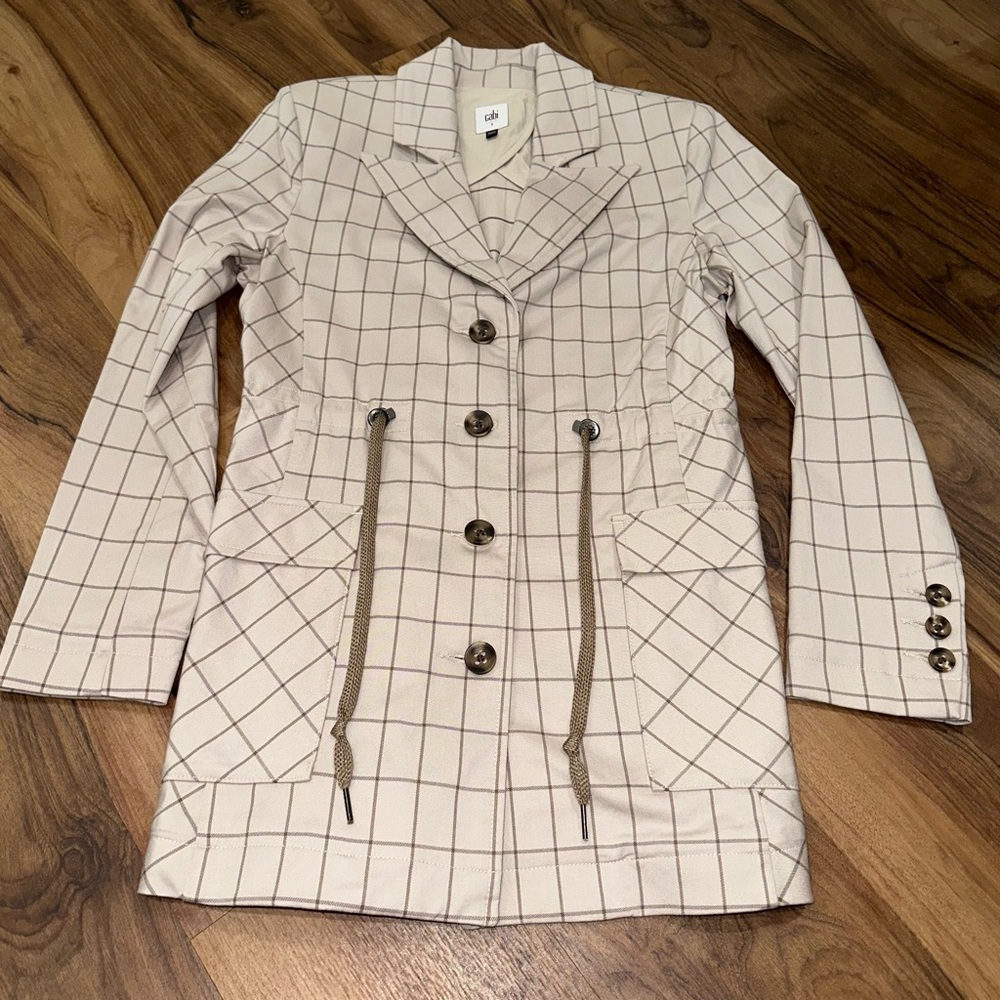 Cabi Windowpane Blazer | tan w/ Brown Grid | Size S | NWOT | $208 Retail